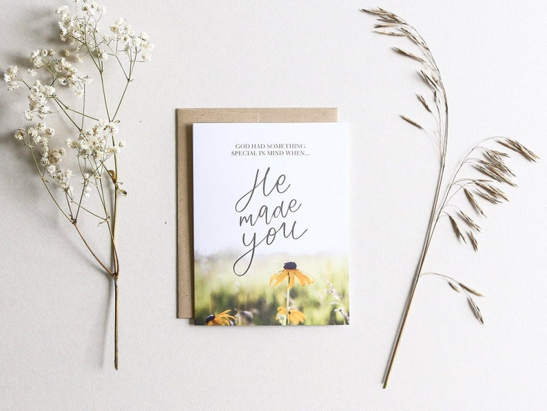 God Made You Inspiring Birthday Card For a Spouse, Child, Parent, or Friend Encouraging Hand Lettered A2 Size Christian Note Card image 1