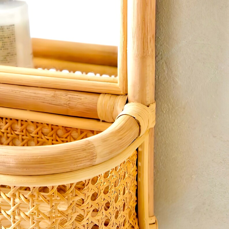 Rattan Mirror With Shelf Rattan Wall Shelf Rattan Cane Etsy