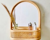 Rattan Mirror with Shelf, Rattan Wall Shelf, Rattan Cane Shelf, Wall Shelf Rattan, Rattan Wall Decor