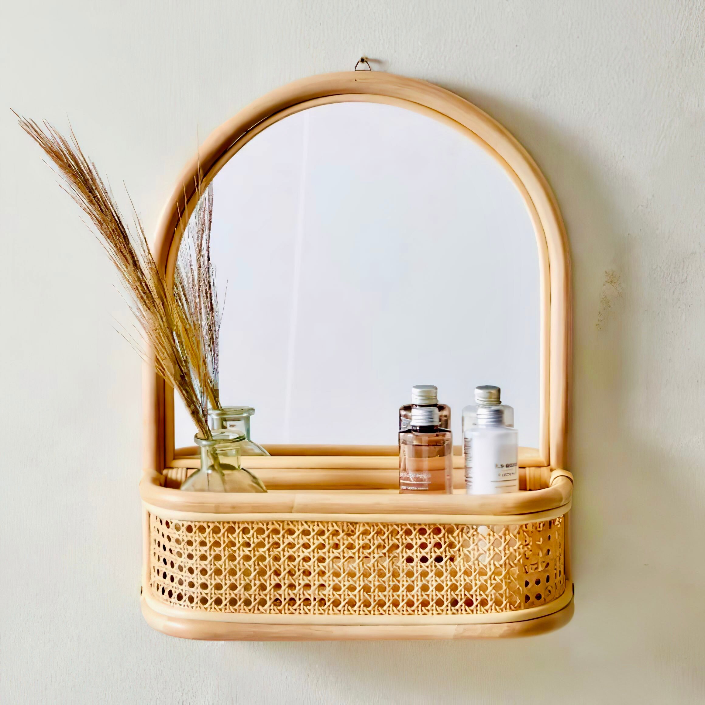 Rattan Mirror With Shelf Rattan Wall Shelf Rattan Cane Etsy