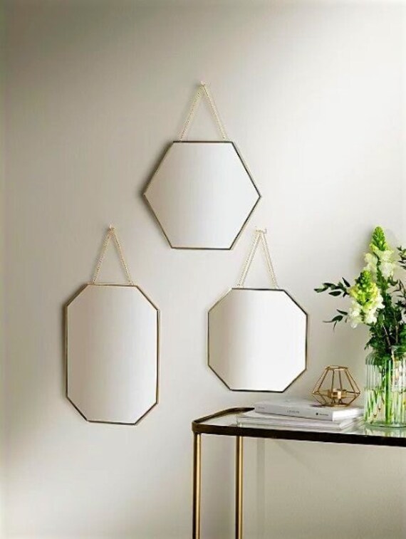 Gold Hexagon Mirror Hexagon Mirror Set Gold Wall Mirror Etsy
