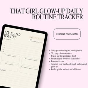 That Girl Glow Up Daily Routine Tracker | Aesthetic Digital Planner | Self-Care, Wellness, & Habit Tracker | Printable iPad GoodNotes PDF|