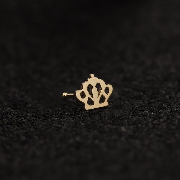 14K Solid Gold Crown Nose Stud  -  Nose Piercing  - Nostril Jewelry - Gold Nose Stud - Nose Jewelry - Bone / Straight / L Shape / Screw