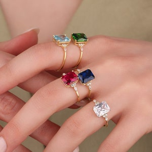 14k Solid Gold Emerald Cut Cluster Ring - Dainty Gold Ring - Anniversary Gold Ring - Stacking Ring - Engagement Ring - Promise Ring
