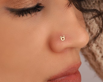 14K Solid Gold Panda Nose Stud  -  Nose Piercing  - Nostril Jewelry - Gold Nose Stud - Nose Jewelry - Bone / Straight / L Shape / Screw