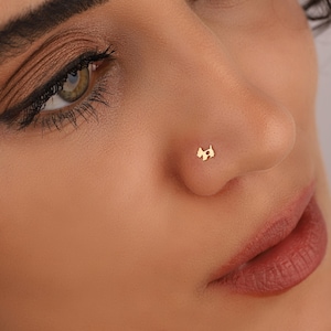 14K Solid Gold Dog Nose Stud  -  Nose Piercing  - Nostril Jewelry - Gold Nose Stud - Nose Jewelry - Bone / Straight / L Shape / Screw