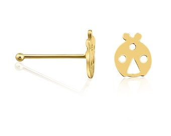 14K Solid Gold Ladybird Nose Stud - Nose Piercing - Nostril Jewelry - Gold Nose Stud - Nose Jewelry - Bone / Straight / L Shape / Screw