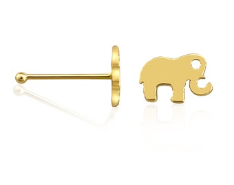 14K Solid Gold Elephant Nose Stud  -  Nose Piercing  - Nostril Jewelry - Gold Nose Stud - Nose Jewelry - Bone / Straight / L Shape / Screw