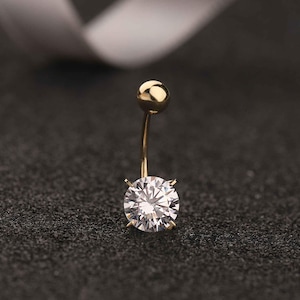 14k Gold Dainty Belly Button Ring with Sparkling Cubic Zirconia – Minimalist Floating Navel Jewelry for Confidence and Timeless Elegance