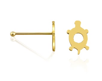 14K Solid Gold Turtle Nose Stud  -  Nose Piercing  - Nostril Jewelry - Gold Nose Stud - Nose Jewelry - Bone / Straight / L Shape / Screw