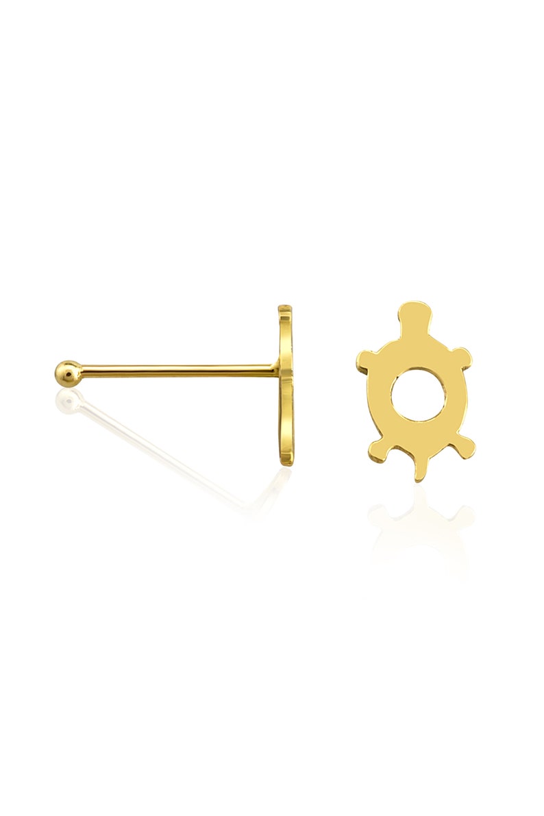 14K Solid Gold Turtle Nose Stud Nose Piercing Nostril Jewelry Gold Nose Stud Nose Jewelry Bone / Straight / L Shape / Screw image 1