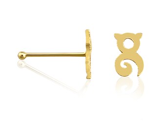 14K Solid Gold Cat Nose Stud - Nose Piercing  - Nostril Jewelry - Gold Nose Stud - Nose Jewelry - Bone / Straight / L Shape / Screw