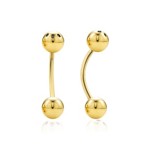 14k Solid Gold Eyebrow Piercing - Gold Eyebrow Jewelry - Curved Barbell  - Gold Curved Earring - Gold Barbell Earring - Handmade Piercing