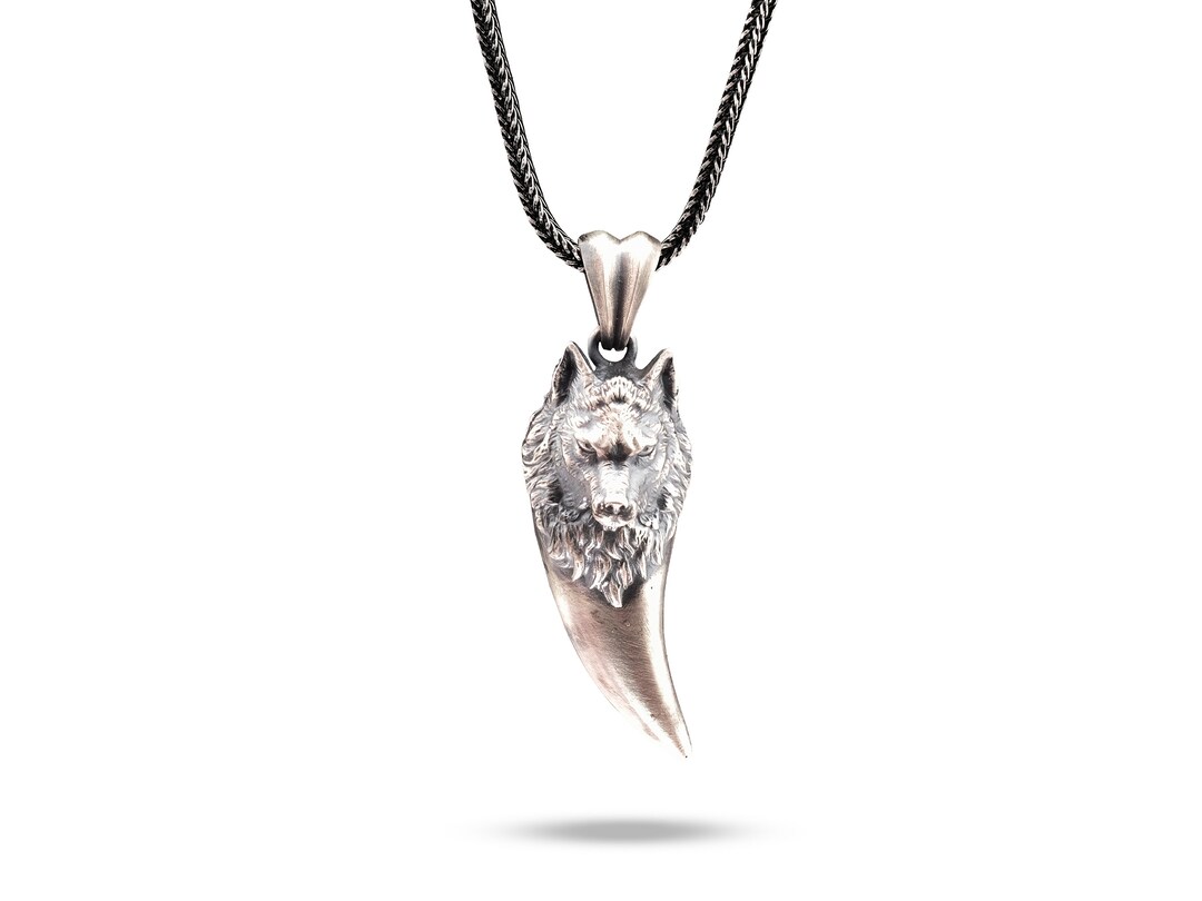 925K Silver Nordic Wolf Tooth Men Necklace Wolf Charm With Chain Wolf
