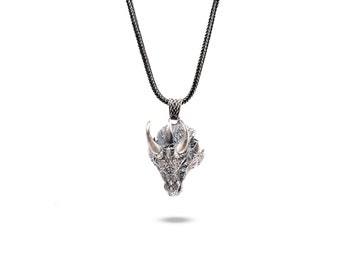 925K Silver Nordic Dragon Head Necklace - Dragon Charm with Chain - Dragon Sword Necklace - Gift Dragon Lovers - Nordic Dragon Charm