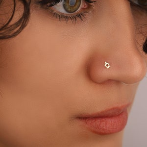 14K Solid Gold Turtle Nose Stud Nose Piercing Nostril Jewelry Gold Nose Stud Nose Jewelry Bone / Straight / L Shape / Screw image 2