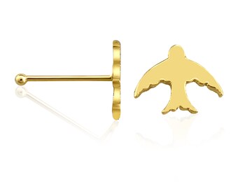 14K Solid Gold Swallow Nose Stud  -  Nose Piercing  - Nostril Jewelry - Gold Nose Stud - Nose Jewelry - Bone / Straight / L Shape / Screw