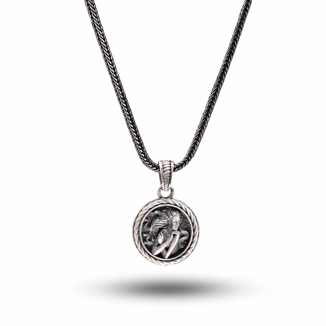 Virgo Handmade Sterling Silver Men Charm Necklace, Virgo Zodiac Sign ...