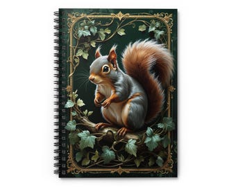 Whimsical Squirrel Spiral Notebook, Nature Lover's Journal, Gardening, Eco-Friendly Gift, School Supplies, Cute Office Decor