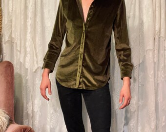 Green Velvet Shirt - Etsy