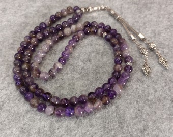 Real Amethyst , Islamic Prayer Beads, Natural Stone 99 Beads, Tasbih, Misbaha, Tasbeeh, Rosary, Eid Gift, Tasbih 99, Big Size 7mm