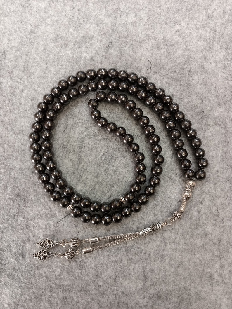 Real Hematite Islamic Prayer Beads, Natural Stone 99 Beads, Tasbih, Misbaha, Tasbeeh, Muslim