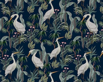 Chinoiserie Crane Wallpaper: Vintage Asian Bird Wall Art, Peel and Stick