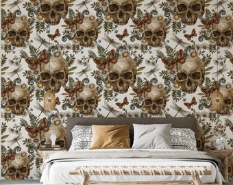 Skull Wallpaper, Butterfly Wallpaper, Floral Wallpaper, Vintage Wallpaper, Fern Wallpaper, Removable Wallpaper, Renters Wallpaper