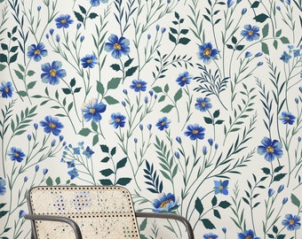 Navy Blue Floral Wallpaper: Scandinavian Peel and Stick Wallpaper