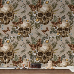 Fern Wallpaper, Skull Wallpaper, Floral Wallpaper, Vintage Wallpaper, Butterfly Wallpaper, Self Adhesive Wallpaper, Peel and Stick Mural