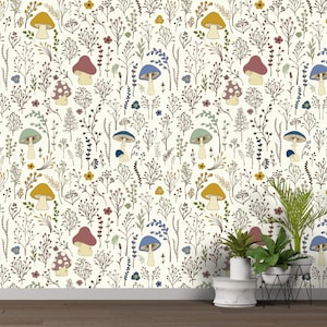 Mushroom Wallpaper Peel and Stick, Wild Plant Wallpaper, Colorful Wallpaper, Non-Woven or Self Adhesive Wallpaper, Wallpaper Mural