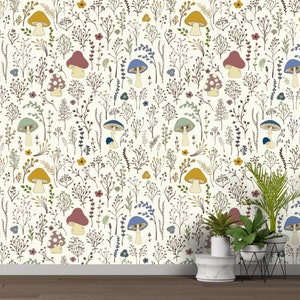 Mushroom Wallpaper Peel and Stick, Wild Plant Wallpaper, Colorful Wallpaper, Non-Woven or Self Adhesive Wallpaper, Wallpaper Mural