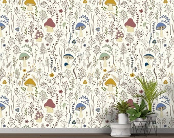 Mushroom Wallpaper Peel and Stick, Wild Plant Wallpaper, Colorful Wallpaper, Non-Woven or Self Adhesive Wallpaper, Wallpaper Mural