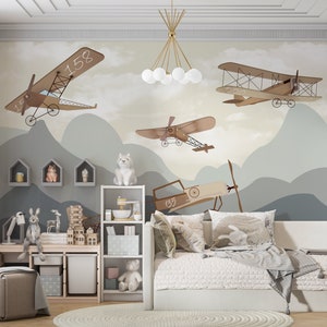 Sky Wallpaper for Kids Room Decor,  Airplane Wallpaper,  Nursery Wallpaper, Kids Room Wallpaper, Peel and Stick Wallpaper Kids Room