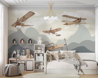 Sky Wallpaper for Kids Room Decor,  Airplane Wallpaper,  Nursery Wallpaper, Kids Room Wallpaper, Peel and Stick Wallpaper Kids Room