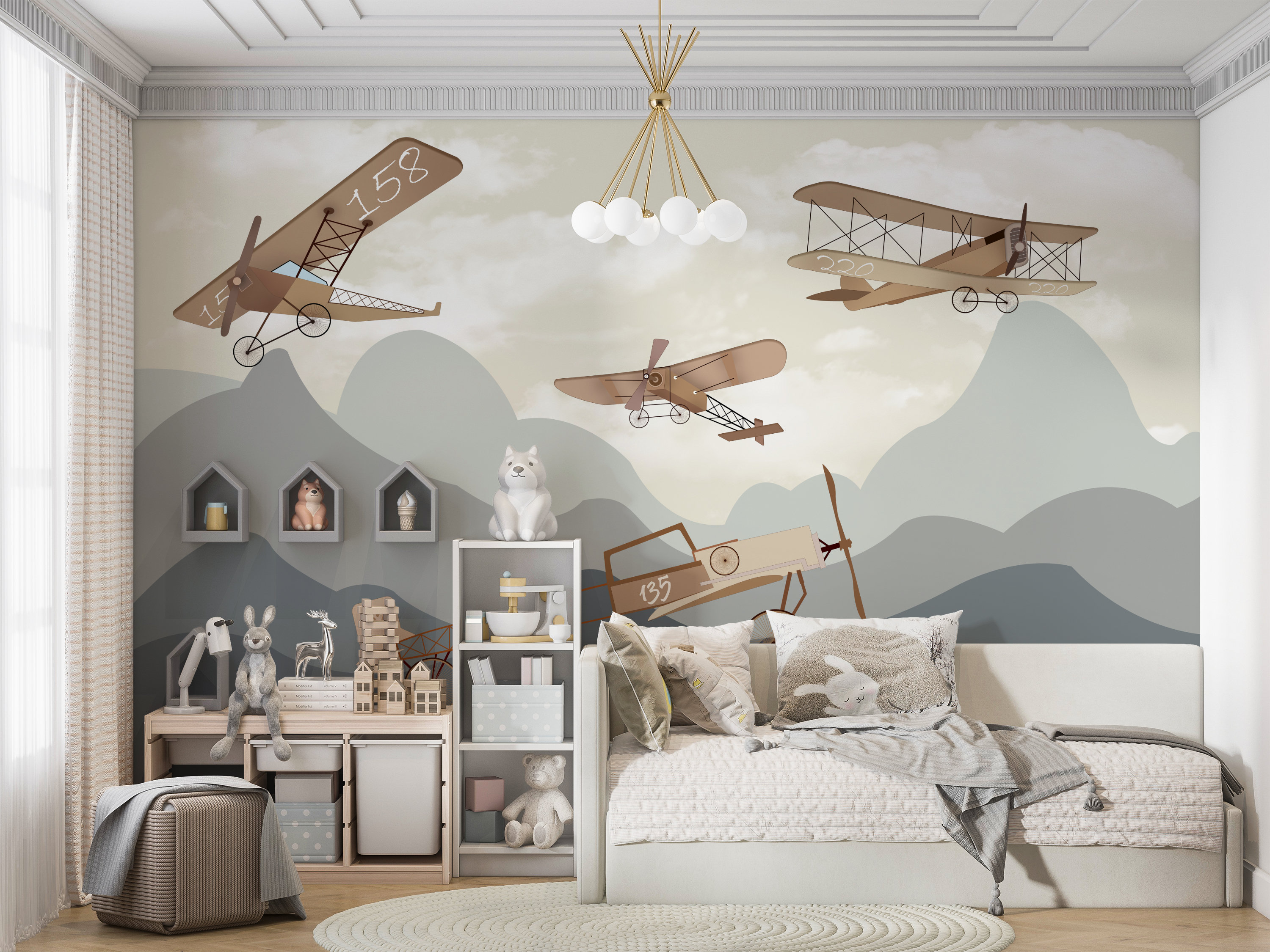 Wallpaper for Kids Room, Baby Drawing Animal Mural, Travel