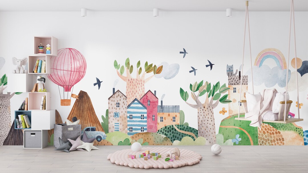 Hot Air Balloon Wallpaper, Kids Room Wallpaper, Watercolor Wallpaper ...