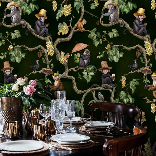 Whimsical Monkey Jungle Wallpaper: Tropical Peel and Stick Wall Mural