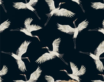 Crane Bird Chinoiserie Wallpaper: Black Asian Wall Art Peel and Stick