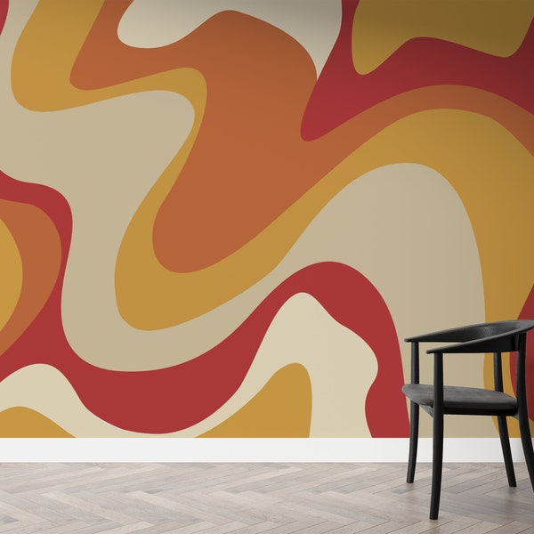 70s Wallpaper, Orange Wallpaper, Retro Wallpaper, Colorful Wallpaper, Abstract Wallpaper, Non-Woven or Self Adhesive Wallpaper