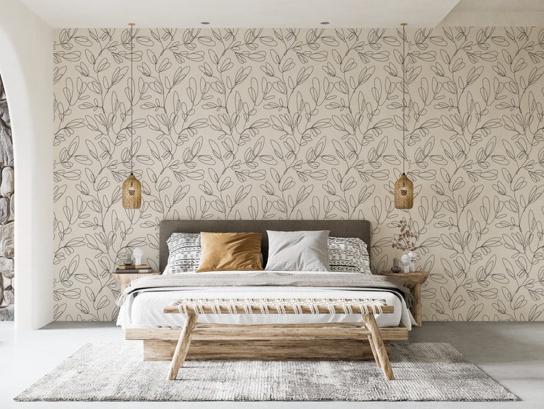 Abstract Flower Wallpaper Black and White Wallpaper Floral Etsy