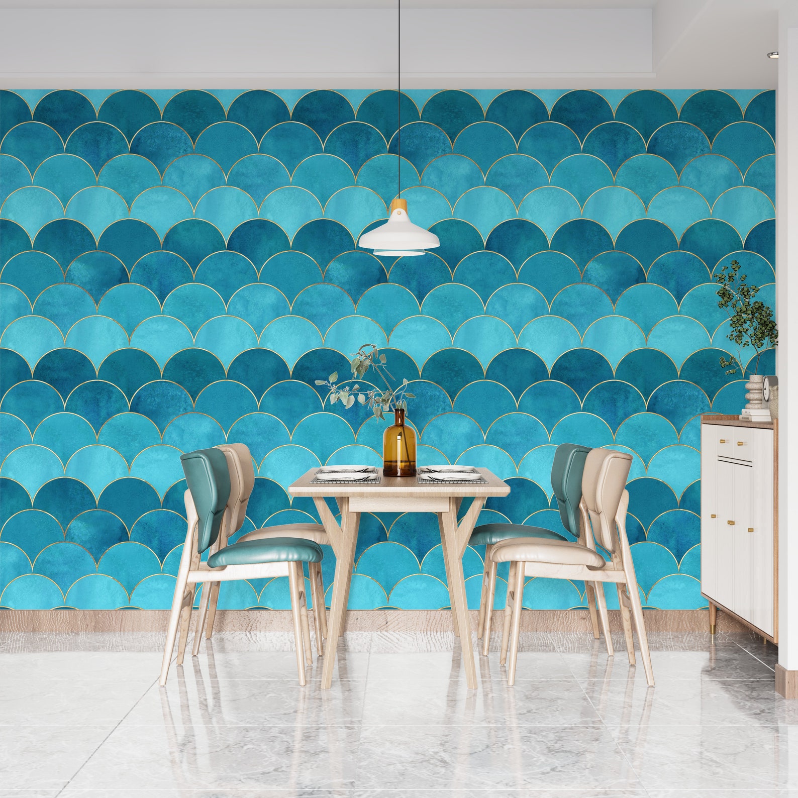 Blue and Gold Wallpaper Wave Wallpaper Art Deco Wallpaper Etsy