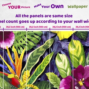 Pu&ograve; includere: Un design di carta da parati floreale tropicale con colori vivaci, tra cui rosa, giallo, verde e blu. La carta da parati &egrave; composta da pannelli individuali che sono larghi 39,3 pollici (100 cm). I pannelli possono essere disposti per adattarsi a qualsiasi larghezza di parete.