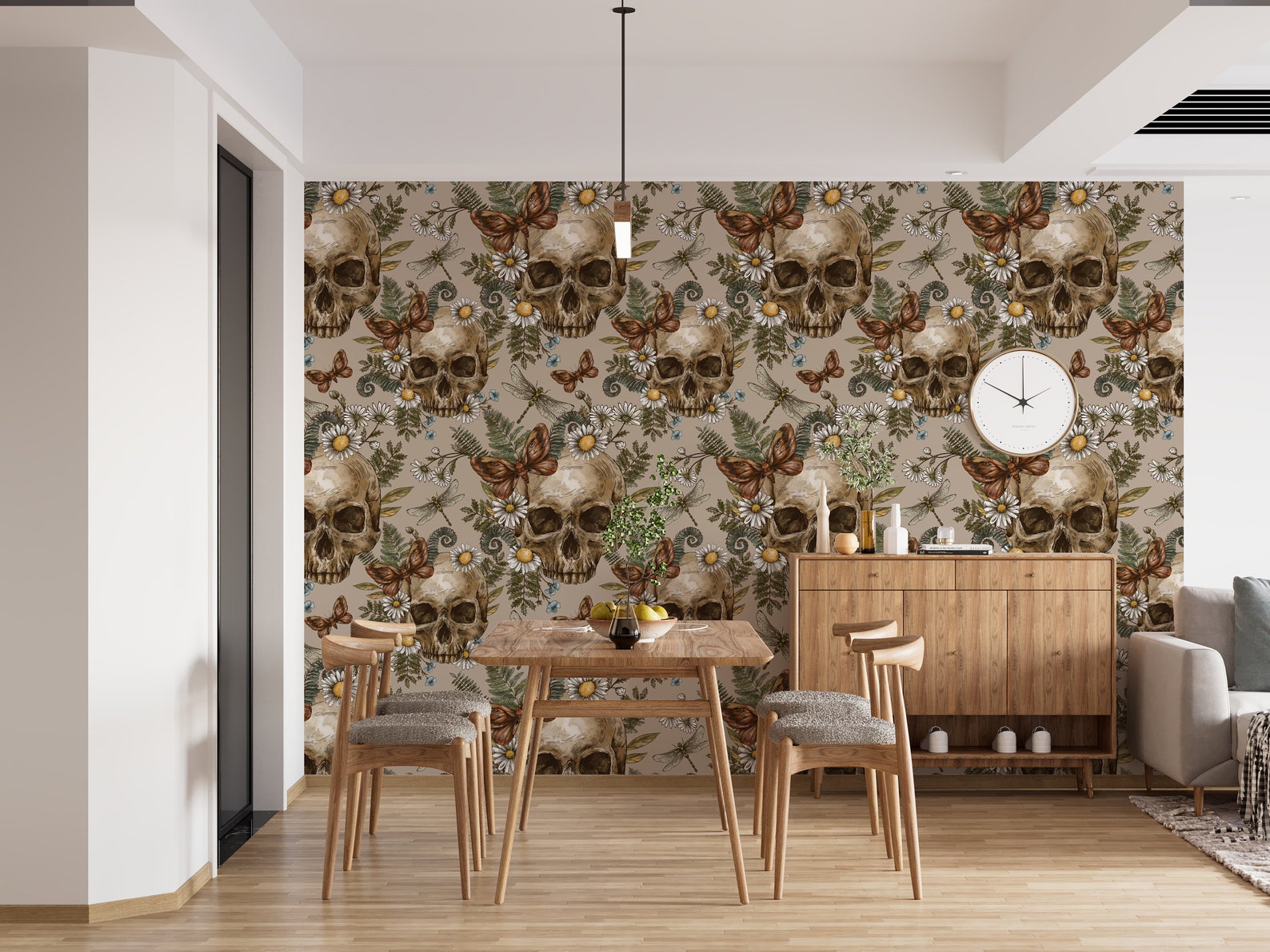 Fern Wallpaper Skull Wallpaper Floral Wallpaper Vintage - Etsy