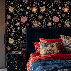 Starry Night Sky Wallpaper: Colorful Galaxy Peel and Stick Mural