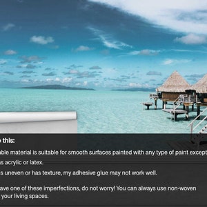 May include: A tropical island scene with turquoise water, a white sandy beach, and several thatched-roof bungalows on stilts. The sky is blue with white clouds. The text "Please note this:" is visible at the bottom of the image.