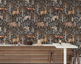 Woodland Animal Wallpaper: Scandinavian Style, Peel and Stick