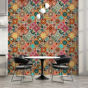 Vintage Wallpaper, Moroccan Wallpaper, Traditional or Self Adhesive Wallpaper, Colorful Wallpaper, Peel and Stick Mural, Vinyl Wallpaper