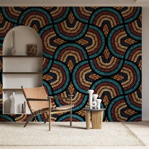 Seigaiha Wallpaper, Scandinavian Wallpaper, Vintage Wallpaper, Temporary Wallpaper, Peel and Stick Wallpaper, Wall Paper, Boho Wallpaper