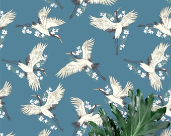 Crane Bird Wallpaper: Chinoiserie Peel and Stick Floral Wallpaper